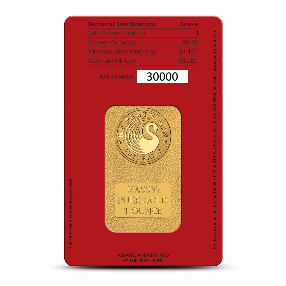1 oz Perth Mint Lunar Year of the Snake Gold Bar (New) - Image 2