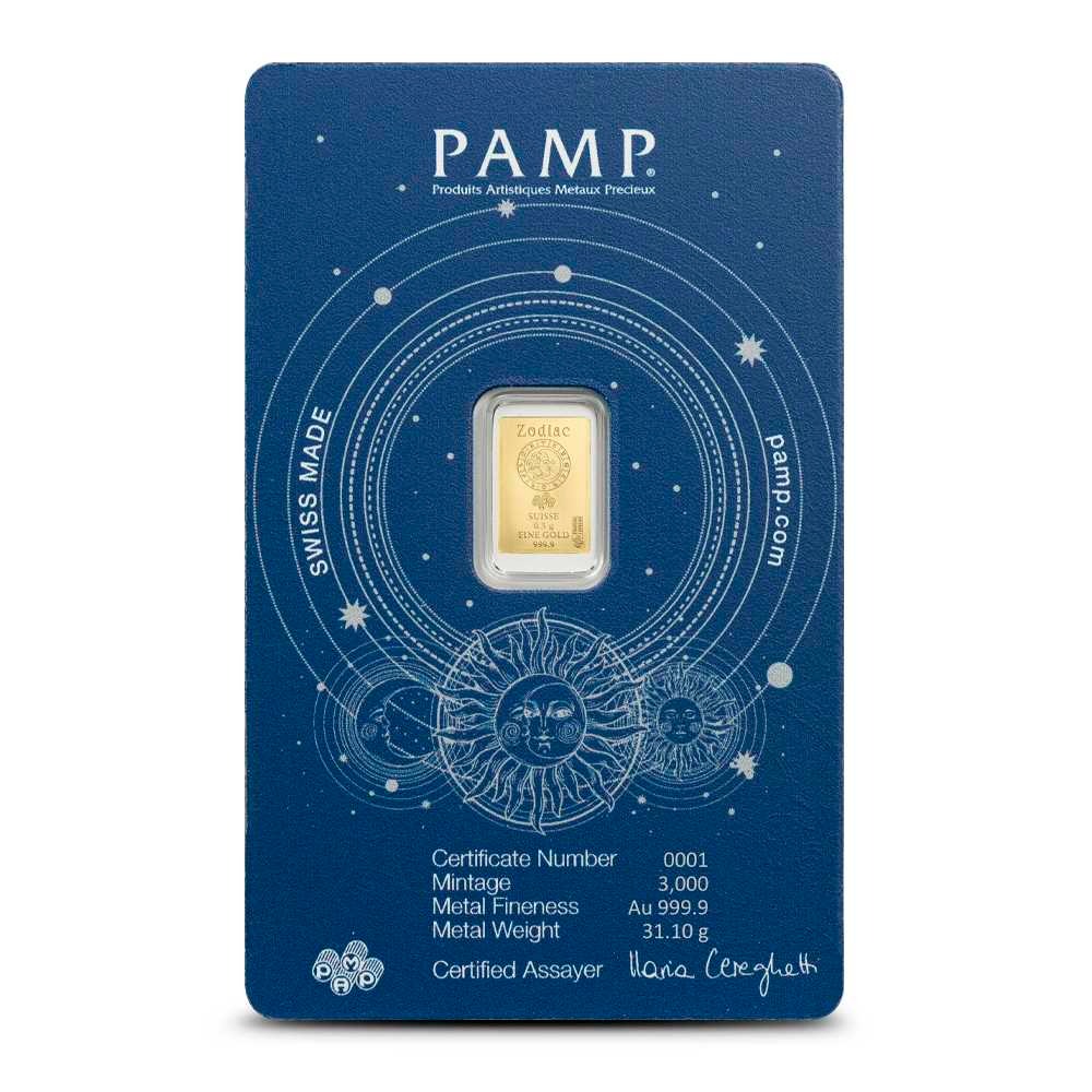 1/2 Gram PAMP Suisse Zodiac Aquarius Gold Bar (New w/ Assay) - Image 2