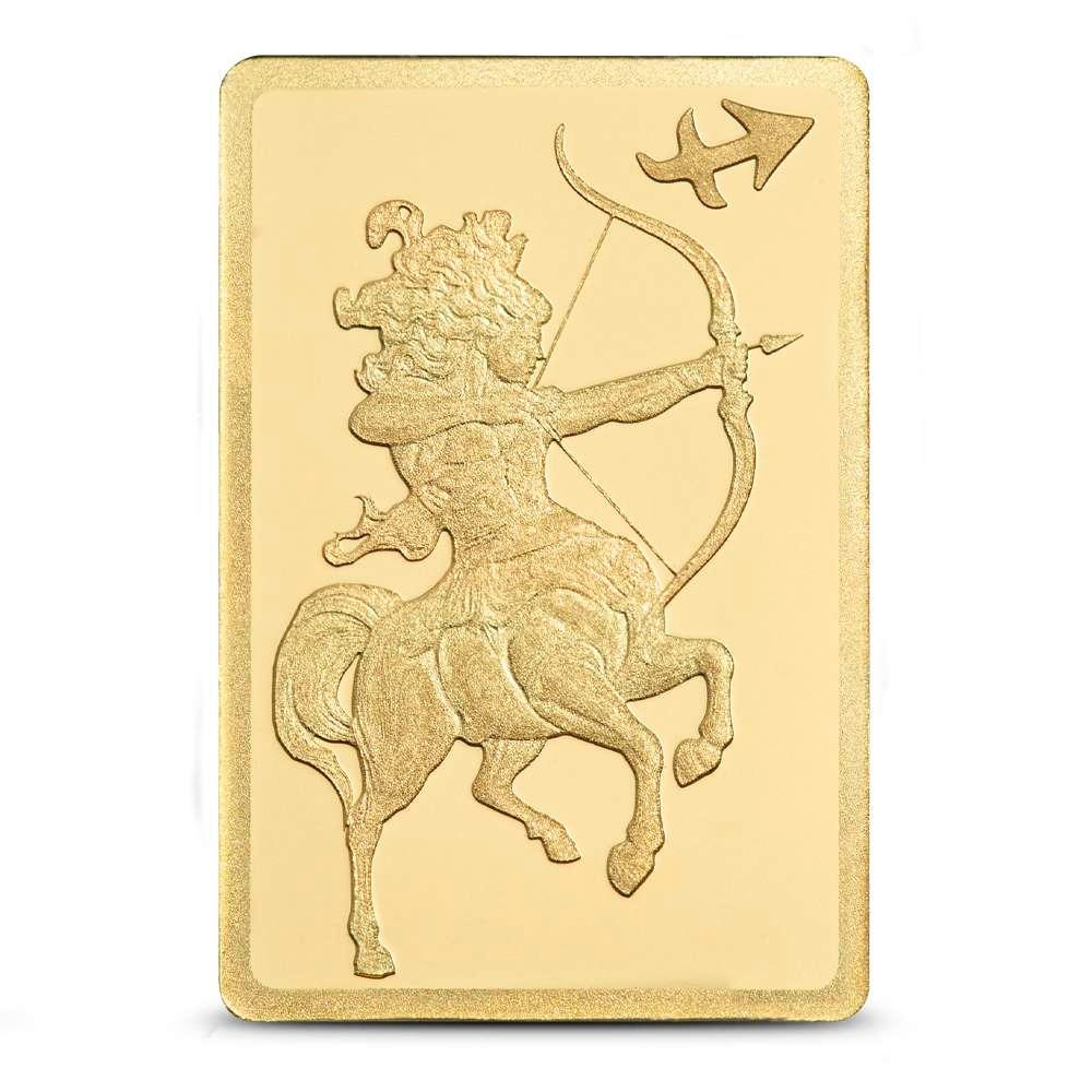 1/2 Gram PAMP Suisse Zodiac Sagittarius Gold Bar (New w/ Assay) - Image 2