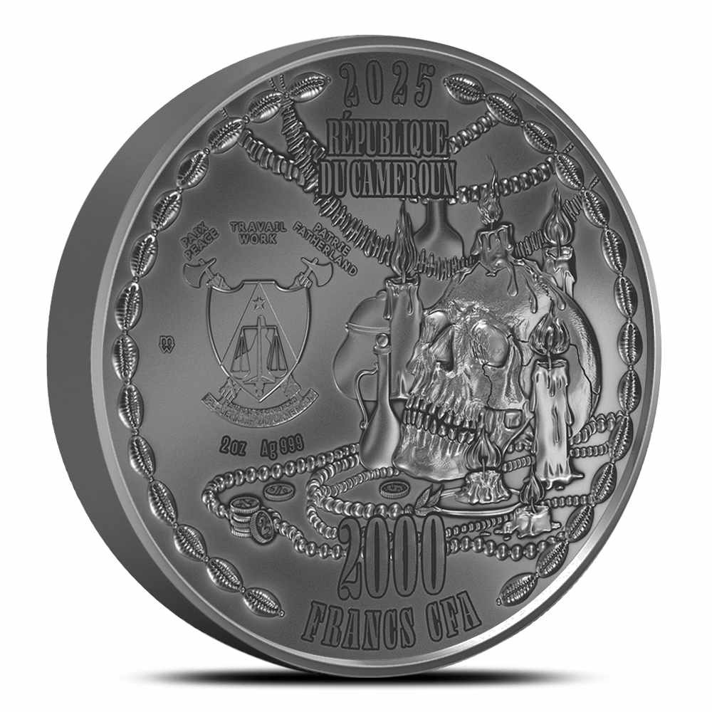 2025 2 oz Antique Colorized Cameroon Silver Baron Samedi Coin - Image 2