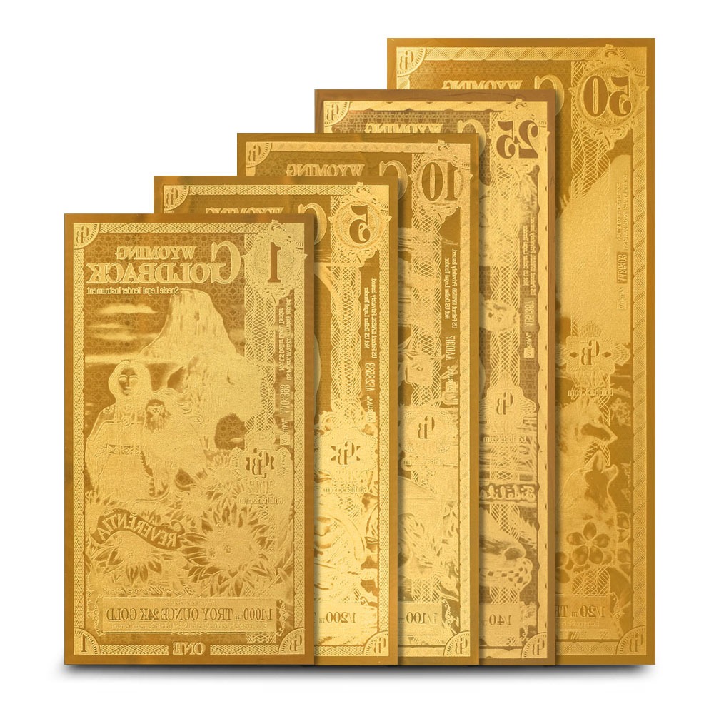 5 Piece Wyoming Goldback Gold Note Set (Random Year, New) - Image 2
