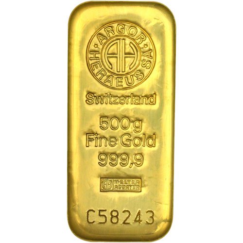 500 Gram Argor Heraeus Cast Gold Ba