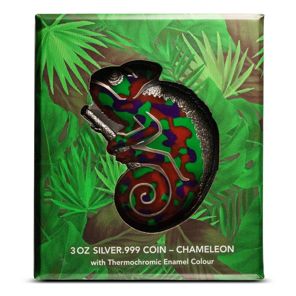 2023 3 oz Antique Barbados Silver Chameleon Coin (Box + CoA) - Image 3