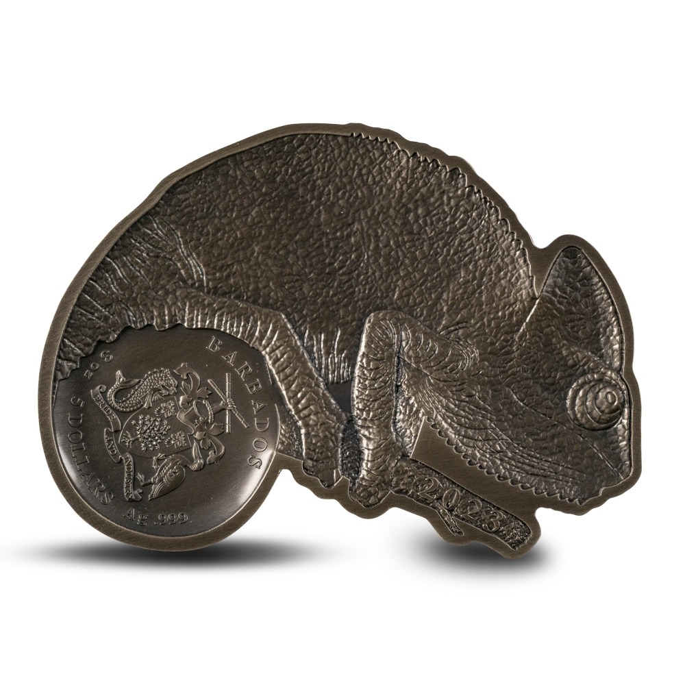 2023 3 oz Antique Barbados Silver Chameleon Coin (Box + CoA) - Image 2